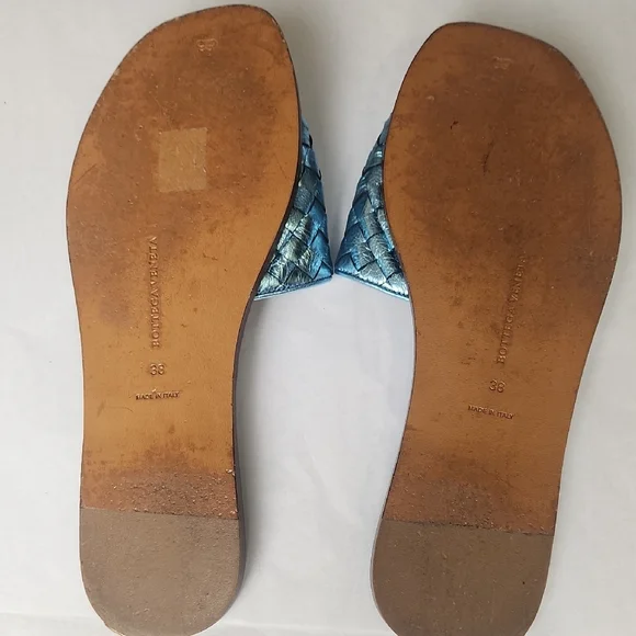 Bottega Veneta Blue Braided Leather Sandals - Picture 4 of 7